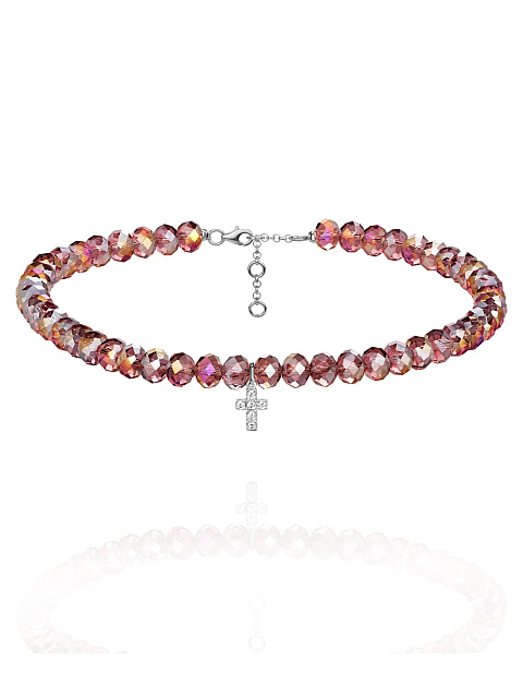 Колье-чокер из кварца с серебряным кулоном с фианитами, 1