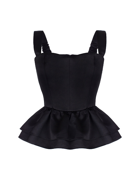 Черный атласный топ с баской, 1