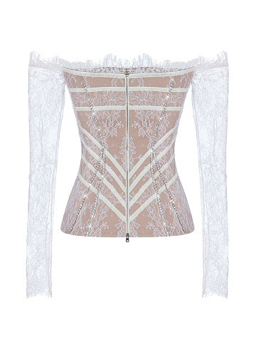 Белый топ из кружева со стразами, 2