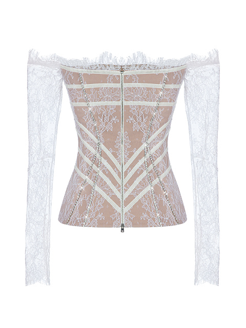 Белый топ из кружева со стразами, 2