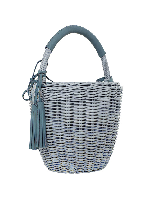 Серая сумка-корзина с декором из кожи, 4