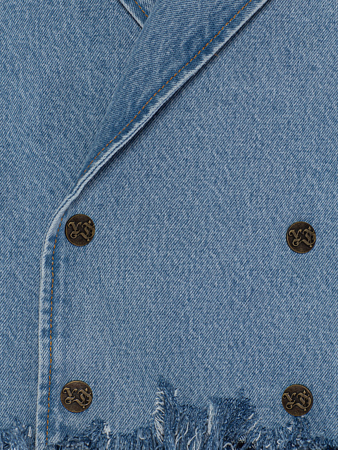 Голубая куртка из денима с отделкой из кожи и шерстяным подкладом, 3