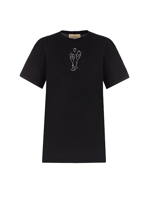 Черная хлопковая футболка с серебряными стразами, 1