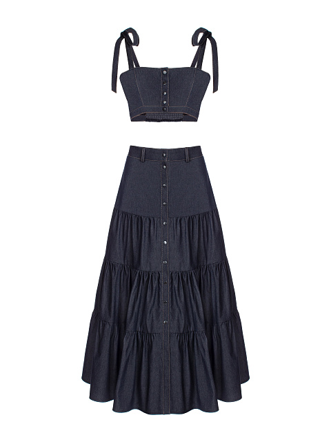 Темно-синий костюм из джинсовой ткани, 1