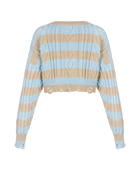 Укороченный хлопковый свитер в бежево-голубую полоску, 2 Укороченный хлопковый свитер в бежево-голубую полоску, 2