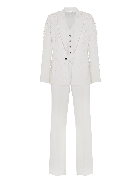 Белый костюм-тройка с вышивкой жемчугом, 2
