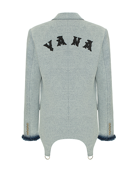 Голубой жакет из денима с фигурным низом, 2