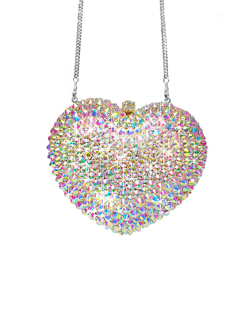 Серебристый клатч "Сердце" в разноцветных стразах, 3