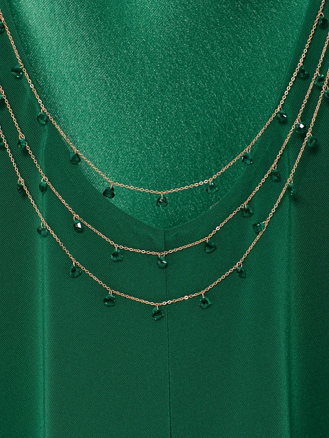 Зеленое платье-макси из шелка с бретелями из серебра и фианитами, 4