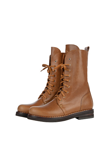 Коричневые высокие кожаные ботинки с вышивкой, 1