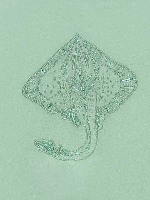 Зеленая туника из шифона с вышивкой и бахромой, 4