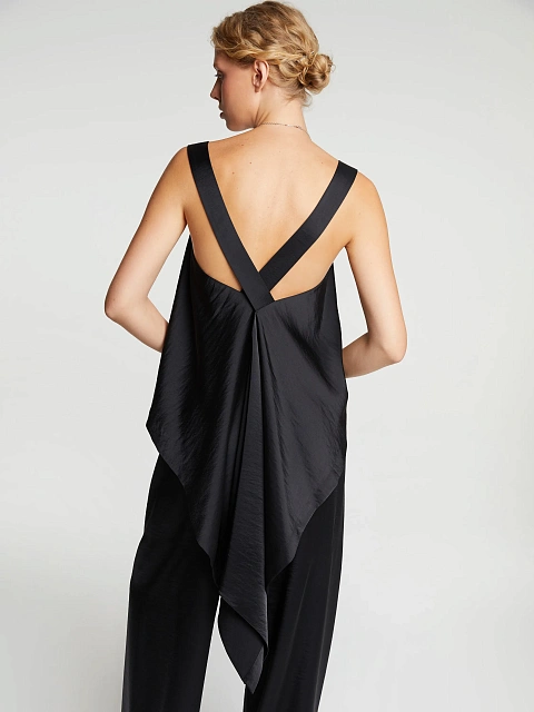 Черный атласный комплект из топа и брюк, 8 Черный атласный комплект из топа и брюк, 8