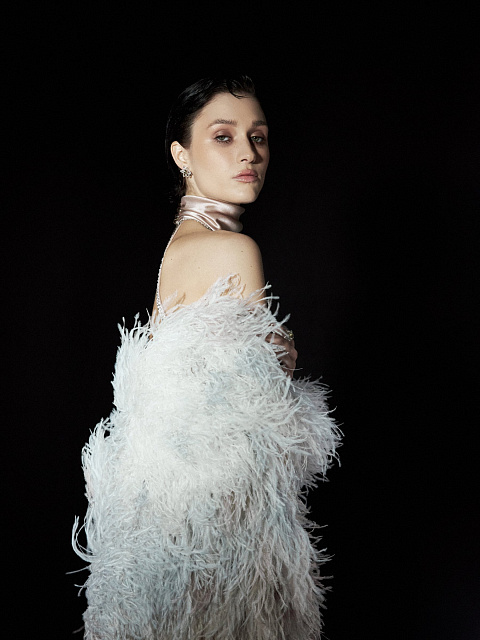 Серый жакет из перьев с эффектом деграде, 7