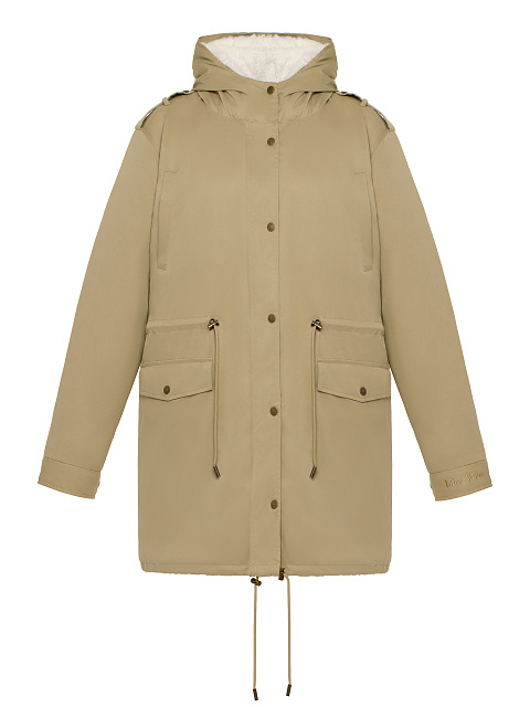 Бежевая парка из плащевки с эко-мехом, 2