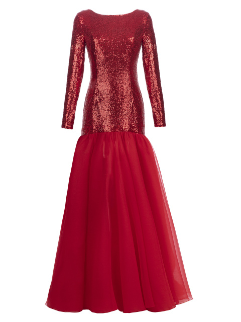 Красное платье из пайеток с пышной юбкой из органзы, 1