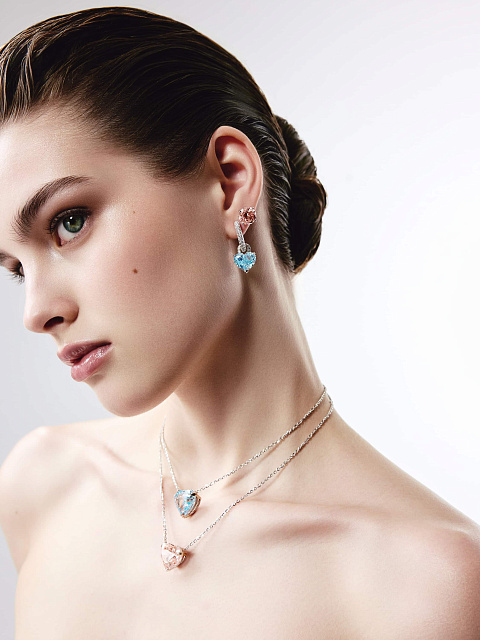 Колье с кулоном из белого золота с розовым бриллиантом LG, 3