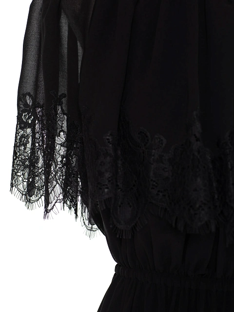 Черное платье из шифона с воланами и кружевом, 3