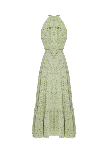 Зеленое платье-макси из вискозы с цветочным принтом, 2
