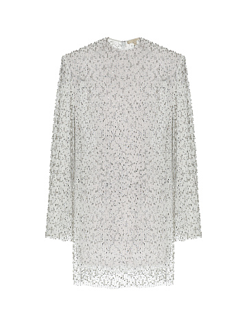 Белое платье-мини с кристаллами, 1