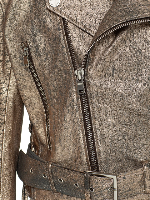 Золотистая косуха из кожи с декоративной шнуровкой, 3