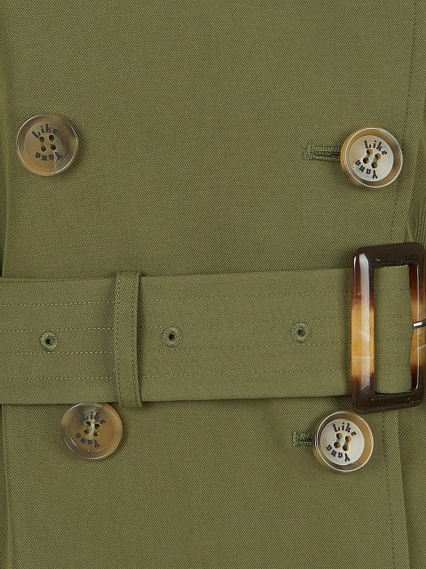 Двубортный тренч цвета хаки с поясом, 4