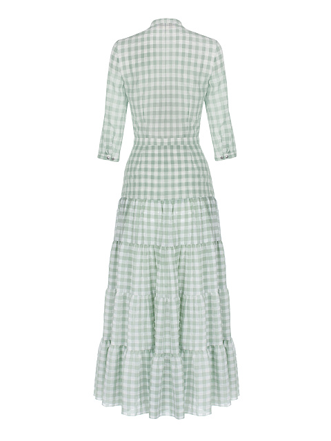Зеленое платье-макси из тонкого шифона в клетку, 2
