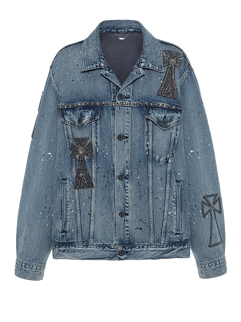 Джинсовая куртка с вышивкой крестами, 1