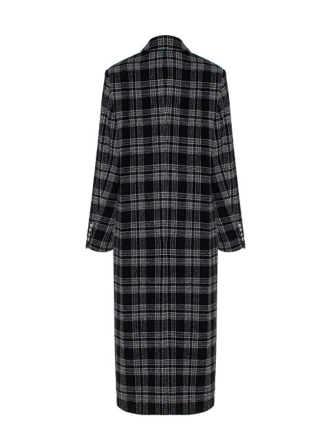 Черное однобортное пальто в белую клетку, 4