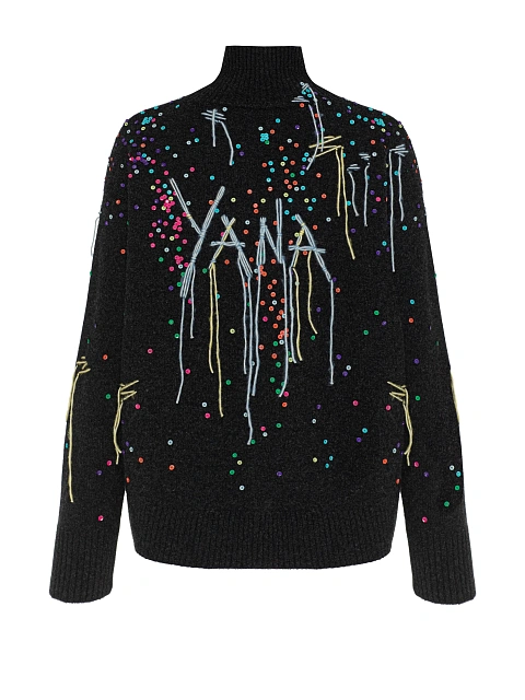 Темно-серый свитер с вышивкой и пайетками, 2