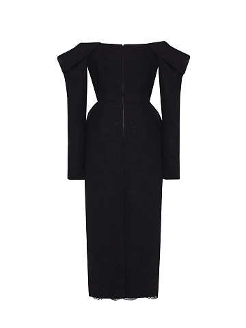 Черное платье-миди из шерсти с люрексом и кружевом, 2