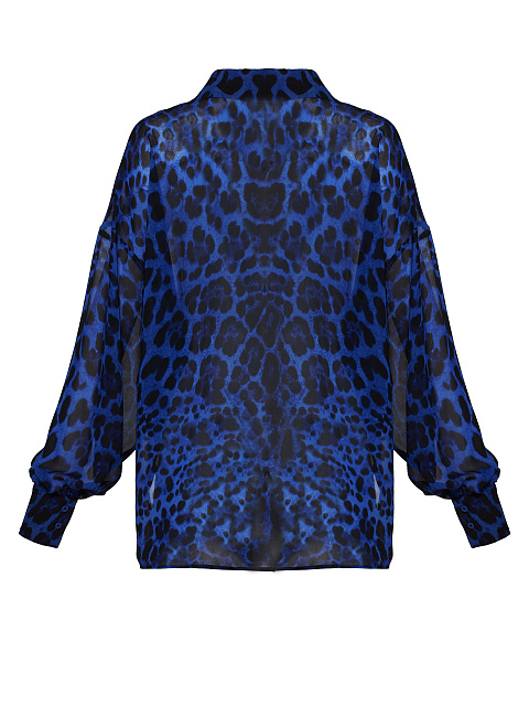 Синяя блузка с леопардовым принтом из шифона, 3