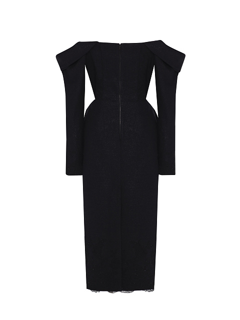 Черное платье-миди из шерсти с люрексом и кружевом, 2