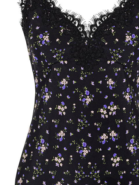 Черное платье-миди из шелка с цветочным принтом и кружевом, 3