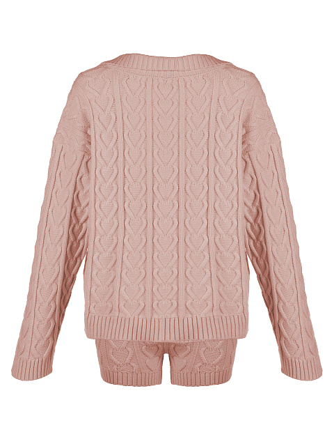 Розовый вязаный комплект из пуловера и шорт, 2
