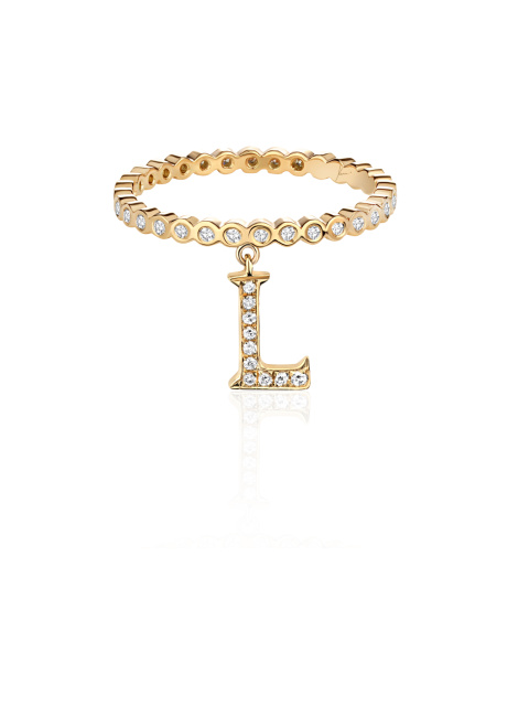 Кольцо из желтого золота с подвеской в виде буквы L с бриллиантами, 1