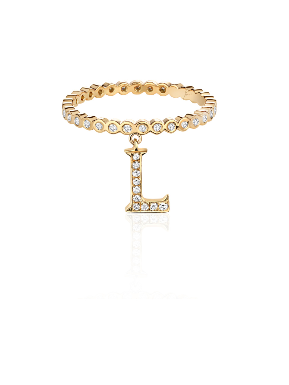 Кольцо из желтого золота с подвеской в виде буквы L с бриллиантами, 1