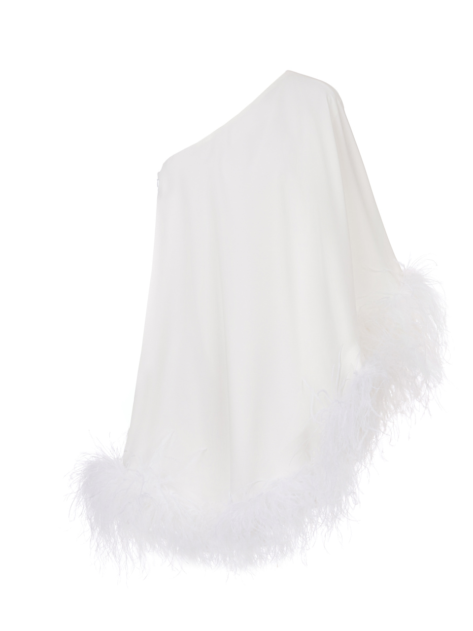 Белое асимметричное платье-мини с боа, 1