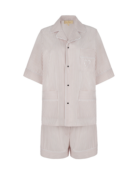 Бежевая хлопковая пижама в полоску, 1