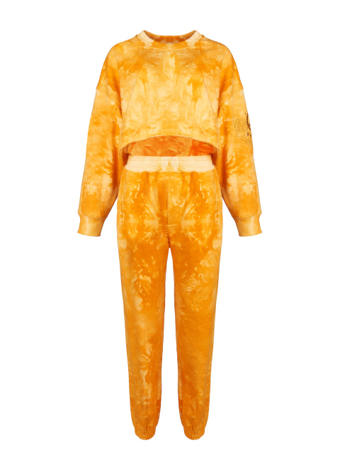 Оранжевый трикотажный костюм с укороченной толстовкой, 1