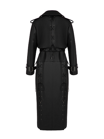 Черный кожаный двубортный тренч, 2