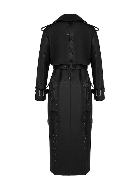 Черный кожаный двубортный тренч, 2 Черный кожаный двубортный тренч, 2