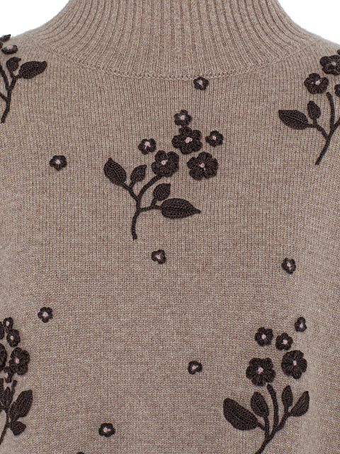 Бежевый свитер из кашемира с цветочной вышивкой, 3 Бежевый свитер из кашемира с цветочной вышивкой, 3