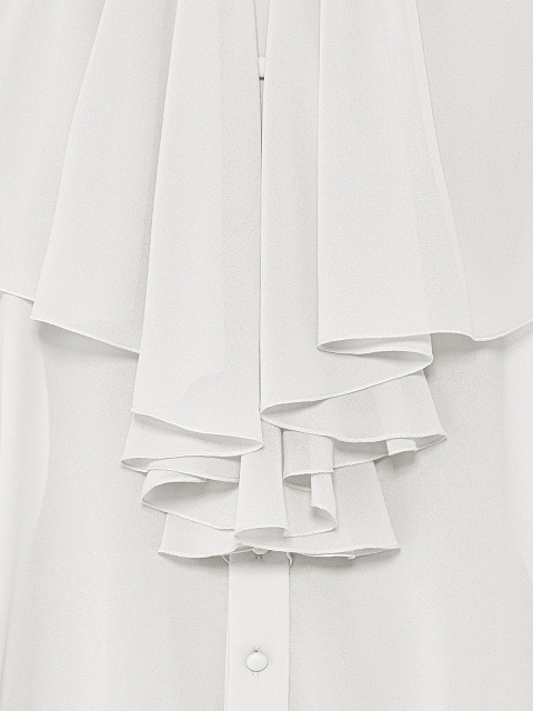 Молочная блуза из шифона с рюшами и лентой, 3