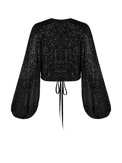 Черная блузка на запах в пайетках, 2