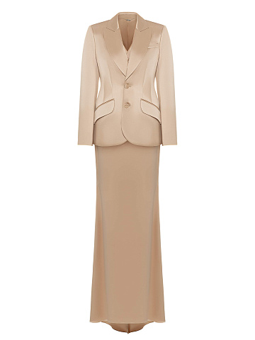 Бежевый шелковый костюм-тройка, 1