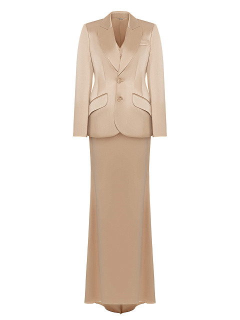 Бежевый шелковый костюм-тройка, 1