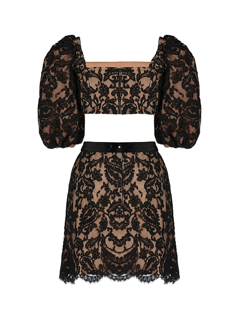 Черный кружевной комплект из топа и юбки-мини, 2 Черный кружевной комплект из топа и юбки-мини, 2
