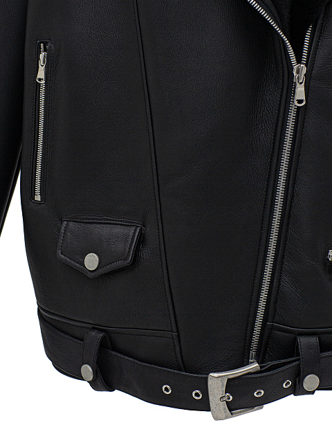 Черная объемная дубленка из овчины, 7