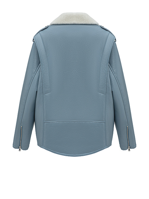 Голубая объемная дубленка из овчины, 2