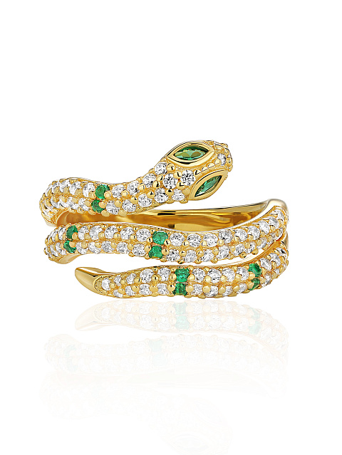 Кольцо в виде змеи из позолоченного серебра с фианитами, 2